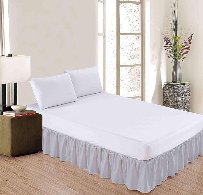 Light Grey Solid Ruffled Bed Skirt Twin XL-22 Inch Drop Split Corner, Microfiber Bedskirt with Platform Three Sided Coverage