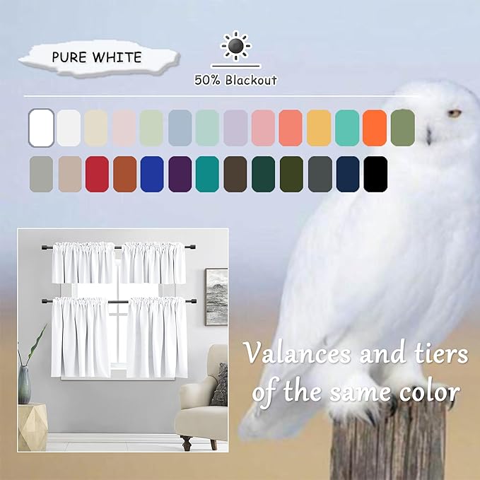 DONREN 2 Panels Pure White Half Blackout Curtains 84 Inches Long - Snowy White Light Blocking Thermal Insulated Livingroom Drapes Elegant Soft Durable Curtains,2 Panels W 42 x L 84 Inch