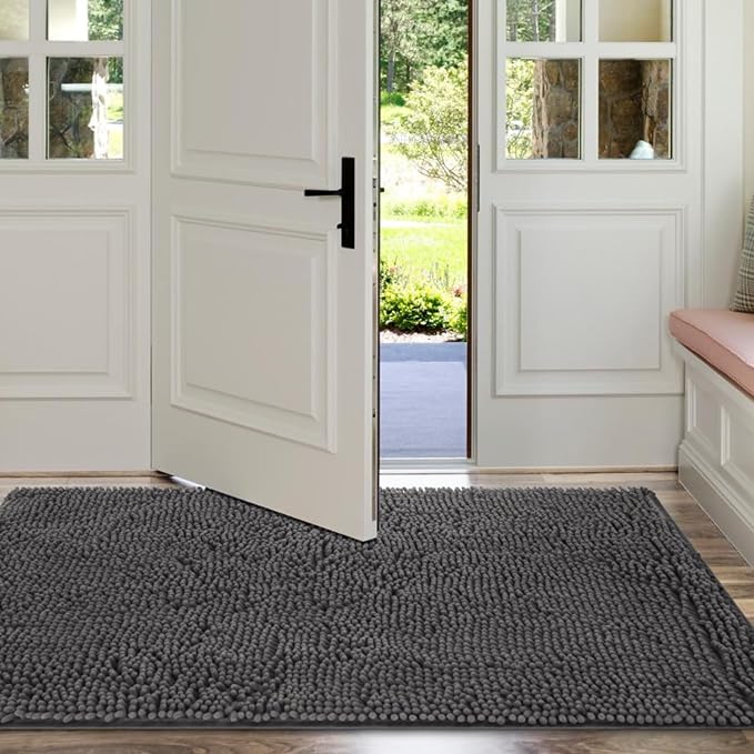 Dog Door Mat for Muddy Paws, 72" x 48" Chenille Absorbent Front Door Mat Inside, Large Runner Mud Mat for Dogs, Trap Dirt Washable Non Slip Outdoor Indoor Entrance Doormats, Grey