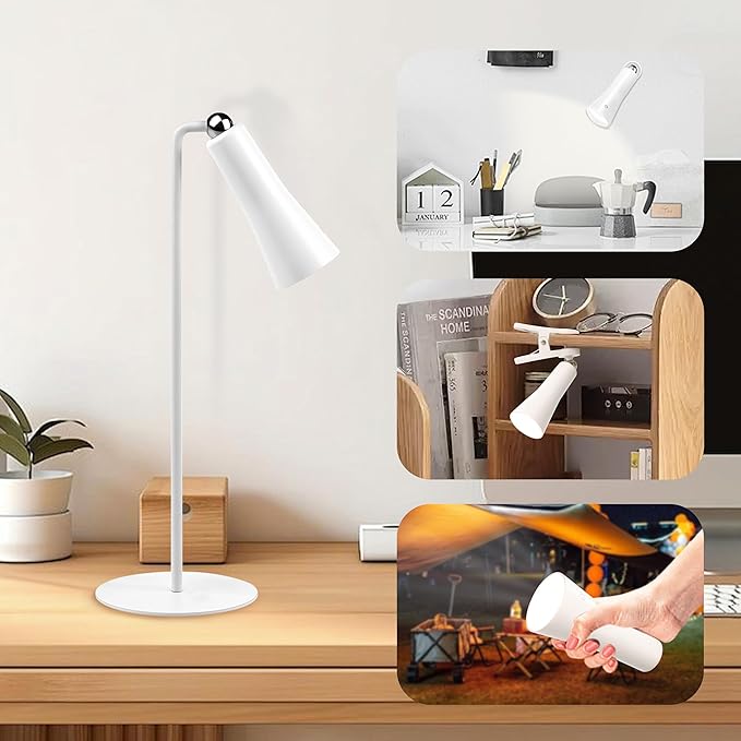 Wireless Desk Lamp LED Cordless Table Lamp for Home Office Eye-Caring Light,3 Color Modes,4-in-1 Magnetic Lamp,Touch Control Desk lamp for Reading