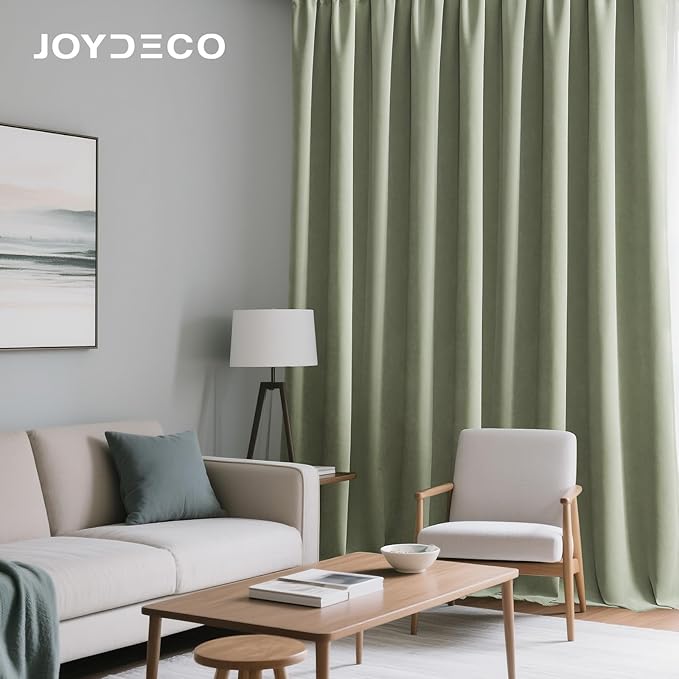 Joydeco Sage Green Velvet Curtains 96 Inches 2 Panels, Luxury Thermal Insulated Soft Green Curtains for Bedroom & Living Room, Room Darkening Velvet Drapes, Rod Pocket (52W x 96L)