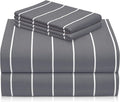 LuxClub 4 PC Queen Sheet Set, Deep Pockets Wrinkle Free Cooling Bed Sheets Hotel Bedding for Women, Men, Includes 1 Fitted Sheet, 1 Flat Sheet and 2 Pillowcases-Striped - Light Grey