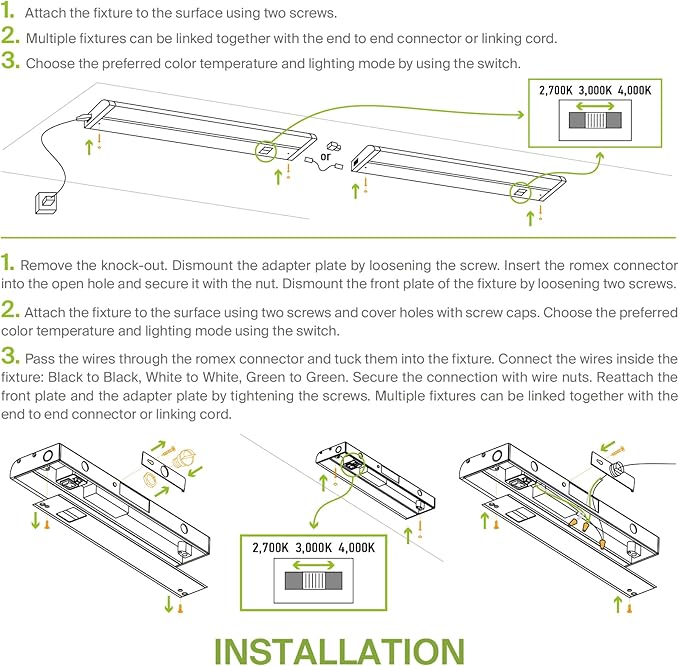 ASD 40 Inch LED Under Cabinet Lighting Plug in or Hardwired, High/Low/Off Switch, 20W 120V 3 CCT 2700K/3000K/4000K CRI90+, Triac Dimmable Linkable Under Counter Lights for Kitchen, ETL Listed, White