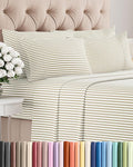 King 6 Piece Sheet Set - Cooling, Comfy & Breathable - Hotel Luxury Bedding, Includes Fitted Sheet for Women, Men, Kids & Teens - 1 Flat, 1 Fitted Sheet, 4 Pillowcases w/Deep Pockets - Beige Stripes