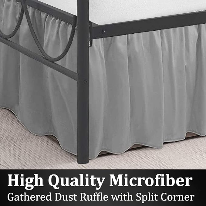 SKY BEDDINGS - Full Size Ruffled Bed Skirt with Split Corners - 12 Inch Drop Dust Ruffle Bed Skirt with Platform Three Sided Coverage - 100% Microfiber, Light Grey