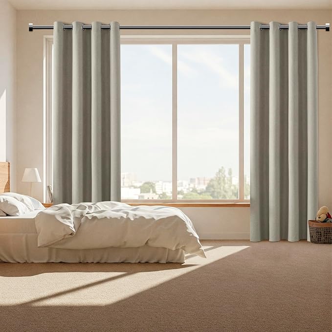 ChrisDowa 100% Blackout Sand Solid Curtains 108 Inches Long 2 Panels for Bedroom Living Room,Farmhouse Room Darkening Thermal Insulated Soundproof Grommet Top Window Treatment Drapes,52x108