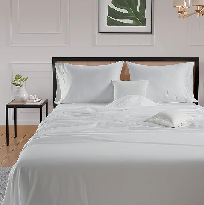 LANE LINEN 600 Thread Count 100% Cotton Cal King Sheet Set, Soft & Confy Hotel Style Thick White Cal King, Mercerized Cotton for Silky Finish, Fully Elasticized Fitted Sheet Luxury - White