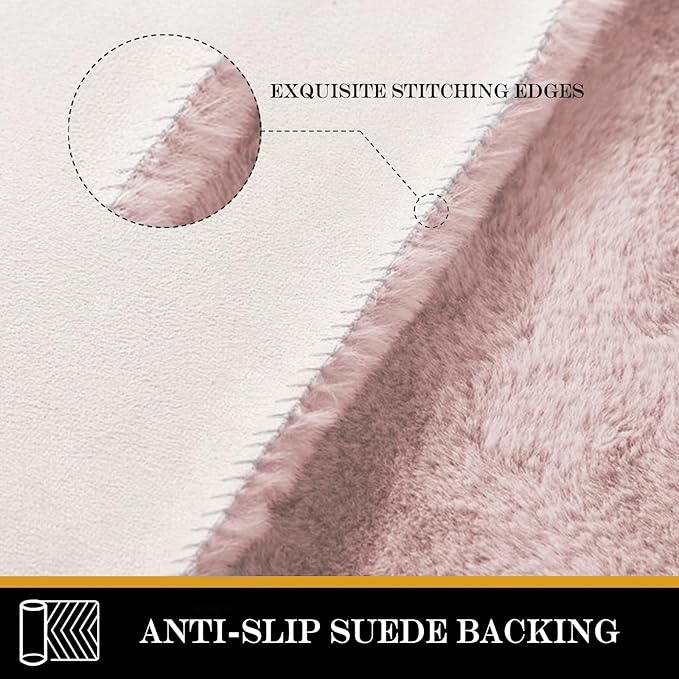 Latepis Light Pink Runner 2x6 Rugs Small Fluffy Shag Rug Faux Rabbit Fur Washable Non-Slip Rugs for Living Room, Sofa Mat, Bedside Rug, Dorm
