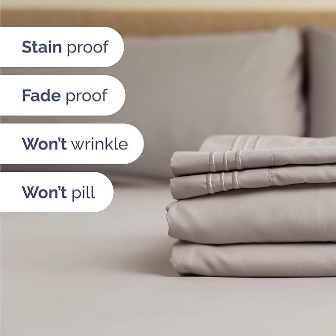 Twin Size 3 Piece Sheet Set - Comfy Breathable & Cooling Bed Sheets Set - Hotel Luxury Bedding for Women, Men, Kids, Teens, Boys & Girls - Deep Pockets, Soft and Wrinkle Free - Oeko-Tex - Light Grey