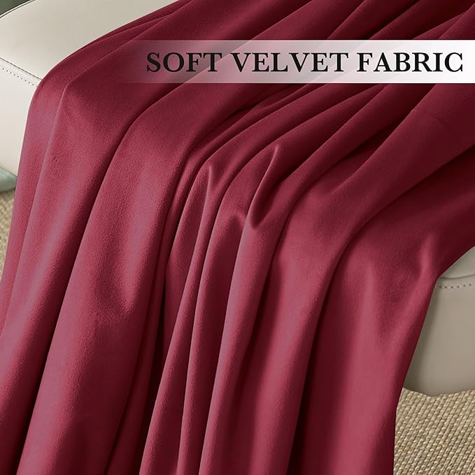 RYB HOME Burgundy Red Velvet Curtains for Christmas Decor, Soft Luxury Backdrops for Studio Theater, Back Tab Design for Bedroom Living Room, 42" W x L63 L, 2 Panels Set