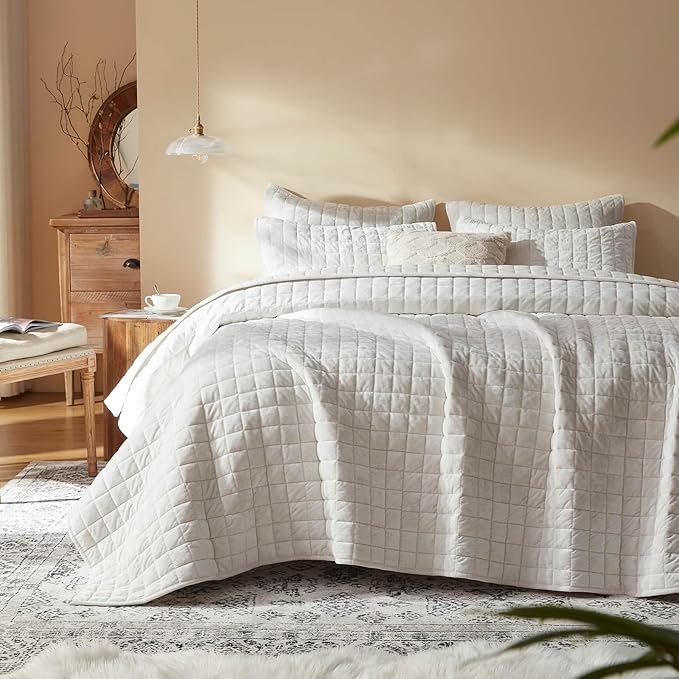 LEAONME Velvet Quilt Full/Queen Size-90''x98'', Lightweight White Velvet Comforter Set with 2 Pillow Shams, Soft Bedspread Coverlet Quilted Bedding Set for All Season