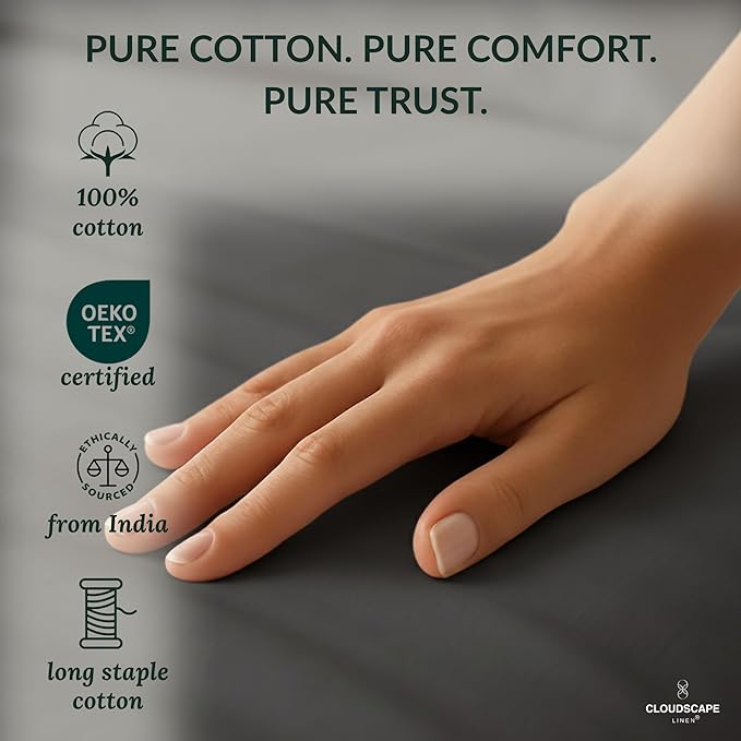 Cloud Scape Linen 100% Egyptian Cotton Sheets for Queen Size Bed, 400 Thread Count, 4 Pieces Bedding Set, Hotel Quality, Silky Soft, Deep Pockets up to 17”, Charcoal