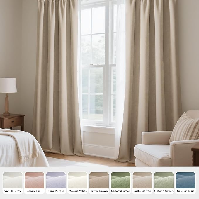 Joydeco Latte Coffee Velvet Curtains 108 Inches 2 Panels,Luxury Thermal Insulated Soft Curtains for Bedroom & Living Room, Room Darkening Velvet Drapes, Rod Pocket (52W x 108L)