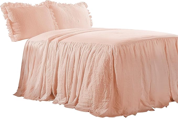 Lush Decor Ruffle Skirt Bedspread Set - 2-Piece Luxurious Farmhouse Bedding - Elegant Ruffle Detail - Timeless Style - Soft Lightweight Sheets - Twin, Blush