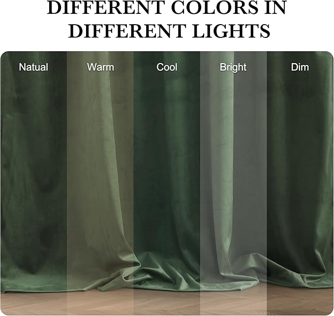 RYB HOME Elegant Green Velvet Curtains 84 inches Long, Light Blocking, Thermal Insulated, Stylish Back Tab Velvet Drapes for Cozy Home Aesthetics, 52" W x L84 L, 2 Panels Set