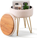 Cpintltr Footrest Footstools Round Velvet Ottoman with Storage Space Soft Vanity Chair with Memory Foam Seat Small Side Table Hallway Step Stool 4 Gold Metal Legs with Adjustable Footings Champagne