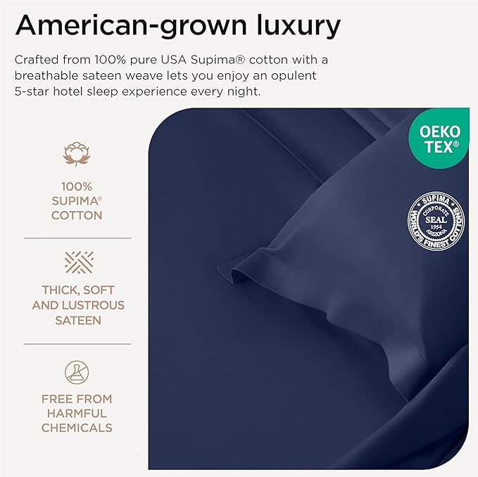 Threadmill Luxury Full Size Sheets for Full Size Mattress, 1200 Thread Count Supima Cotton Sheet, 5-Star Hotel Quality 4 Piece Bed Sheets with Extra Deep Pocket, Folkstone Blue