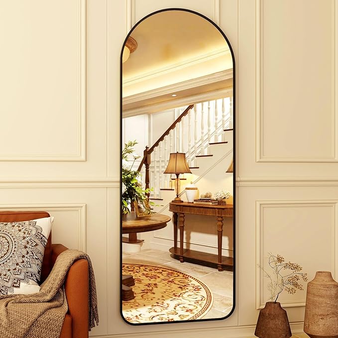 HARRITPURE 64"x21" Arched Full Length Mirror Floor Mirrors with Aluminum Alloy Frame Free-Standing Wall Mounted or Leaning Large Bedroom Dressing Mirror Modern & Contemporary Decor for Home,Black