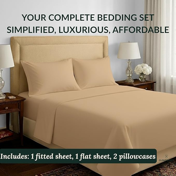 Cloud Scape Linen 100% Egyptian Cotton Sheets Full Size, 4 Pieces Luxury Bedding Set, 400 Thread Count,Hotel Quality, Silky Soft, Deep Pockets up to 17, Linen