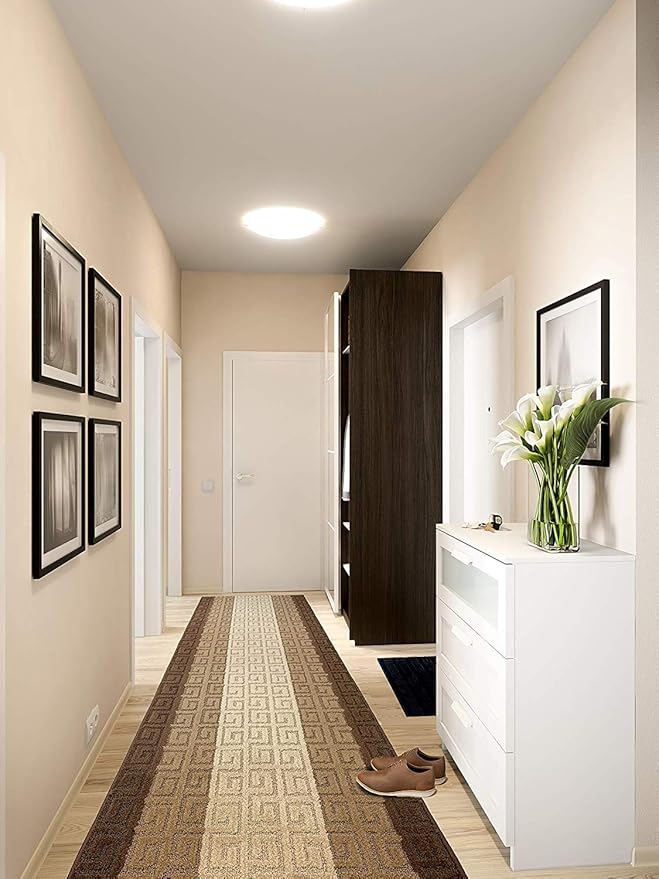 Custom Length Hallway Runner Rug,Slip Resistant,Meander Brown, 26 Inch X 19 feet, Sold and Priced Per Foot
