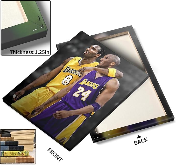 Kobe Bryant Canvas Wall Art Print Poster, Iconic Basketball Player Dual-Era Tribute Artwork, No. 8 and No. 24 Jersey Mamba Mentality Wall Decor for Home Gym Dorm Office Living Room, Framed 20x24inch