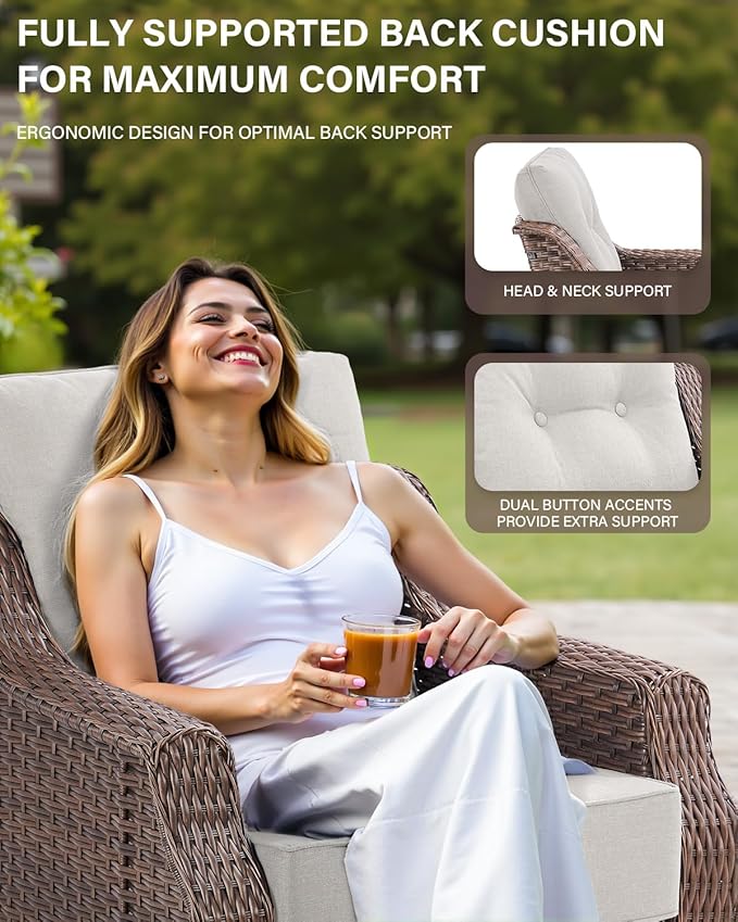 10 Piece High Back Outdoor Patio Furniture Set - Patio Conversation Set with Swivel Rocker Outdoor Chairs Set of 4 and 3 Seater Sofa, Wicker Ottoman and Coffee Table for Garden Backyard