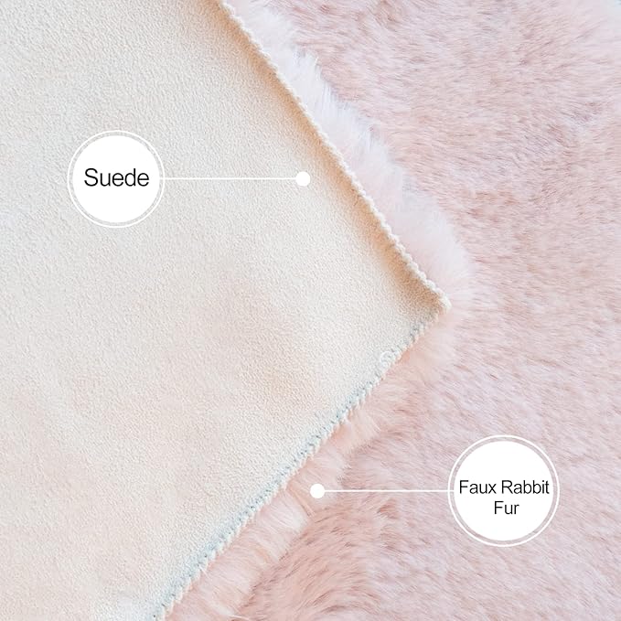 Pink Washable Fluffy 5x8 Area Rugs for Bedroom Plush Faux Rabbit Shag Fur Rug for Living Room Nursery Rug