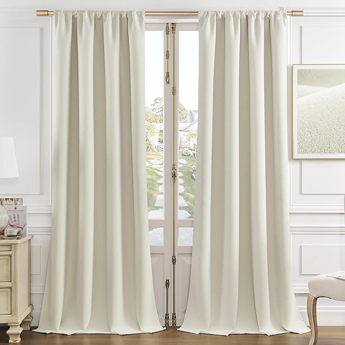 Joydeco White Velvet Curtains 96 Inches 2 Panels, Luxury Thermal Insulated Soft White Curtains for Bedroom & Living Room, Room Darkening Velvet Drapes, Rod Pocket (52W x 96L)