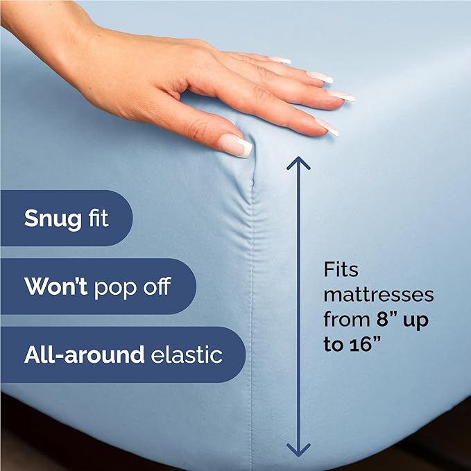 Twin XL 4 Piece Sheet Set - Cooling, Comfy & Breathable - Hotel Luxury Bedding, Includes Fitted Sheet for Women, Men, Kids & Teens - 1 Flat, 1 Fitted Sheet, 2 Pillowcases w/Deep Pockets - Baby Blue
