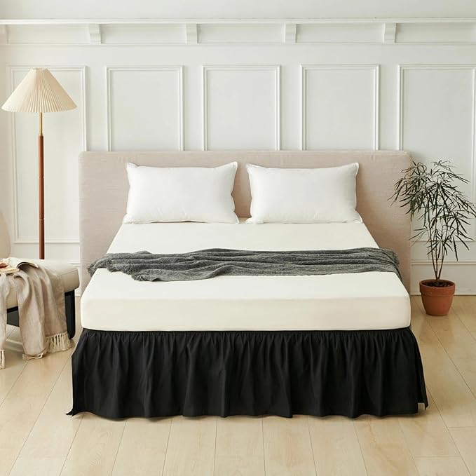 Bed Skirt Twin Size Ruffled Bed Skirt with Split Corners, Black Bed Skirts 18 Inch Drop, Bed Skirting with Platform, 18'' Twin