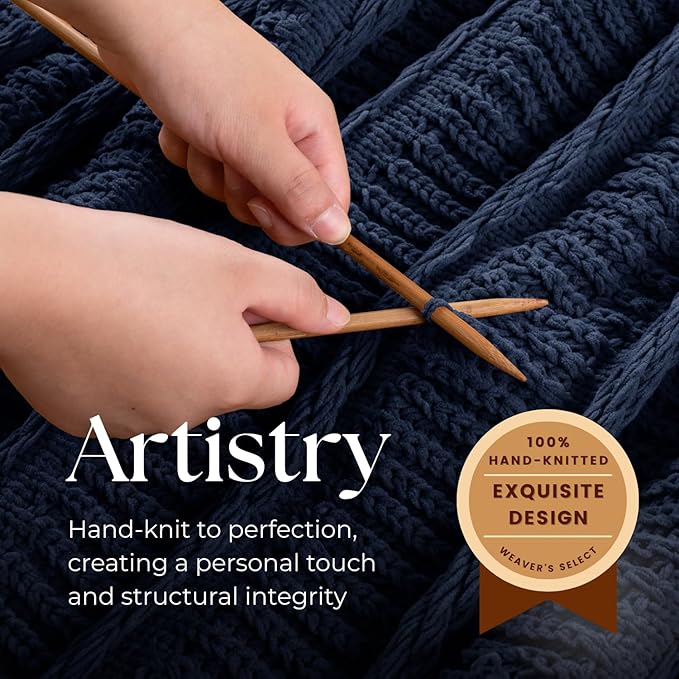 Boho Knitted Chenille Blanket with Tassels - Lightweight & Soft All-Season Throw - 3D Classic Pattern for Living Room Bedroom Couch, Royal Blue, Twin 60"x80"