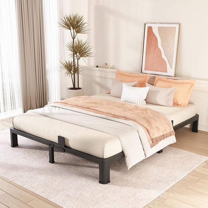 FUIOBYVV 6 Inch Full Bed Frame with Round Corner Edge Legs 3500 lbs Metal Heavy Duty Steel Slats Support No Box Spring Needed Platform Noise Free Easy Assembly