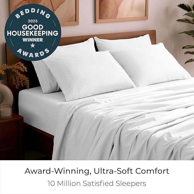 Mellanni Queen Sheet Set - 6-Piece Iconic Collection Bedding, (Including 4 Pillowcases), 21-Inch Extra Deep Pocket, Easy Care, Ultra Soft, Cooling Sheets, Brushed Microfiber - White