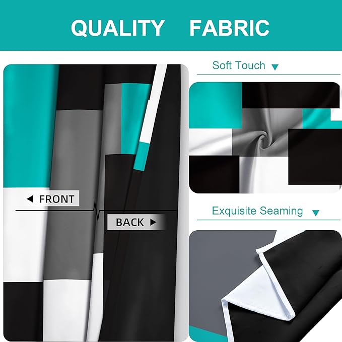 Teal/Turquoise 100% Blackout Curtains for Bedroom 72 inch Length 2 Panels Set White Grey Modern Abstract Geometric Black Out Curtains Room Darkening Window Drapes for Living Room, 42Wx72L