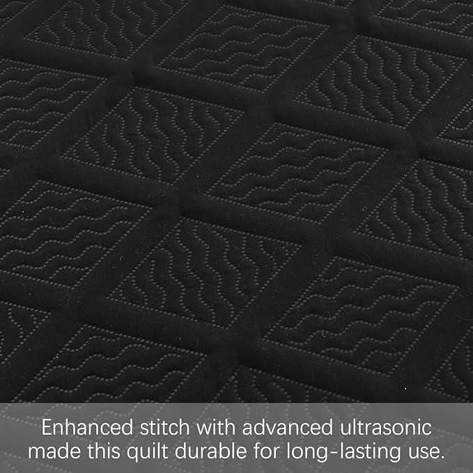 Yiran Quilt Queen Size Bedding Set Black Bedspreads Embossed Diamond Pattern Soft Microfiber Coverlet Bedding Set for All Season with 2 Pillow Shams (Full Queen, 96x90 Inch)