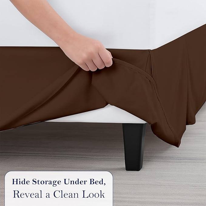 Twin Bed Skirt, Luxury 18 Inch Drop Chocolate Pleated Bed Skirt, Double Brushed Microfiber, Box Pleat Design, Wrinkle & Fade Resistant, Easy Fit Tailored Bedskirt for Twin Size Beds