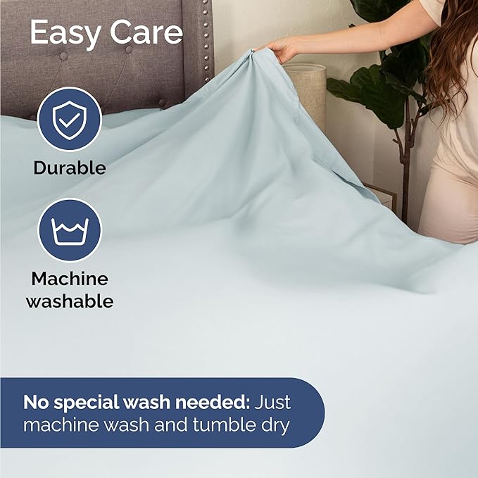 Twin 4 Piece Sheet Set - Cooling, Comfy & Breathable - Hotel Luxury Bedding, Includes Fitted Sheet for Women, Men, Kids and Teens - 1 Flat, 1 Fitted Sheet, 2 Pillowcases with Deep Pockets - Ice Blue