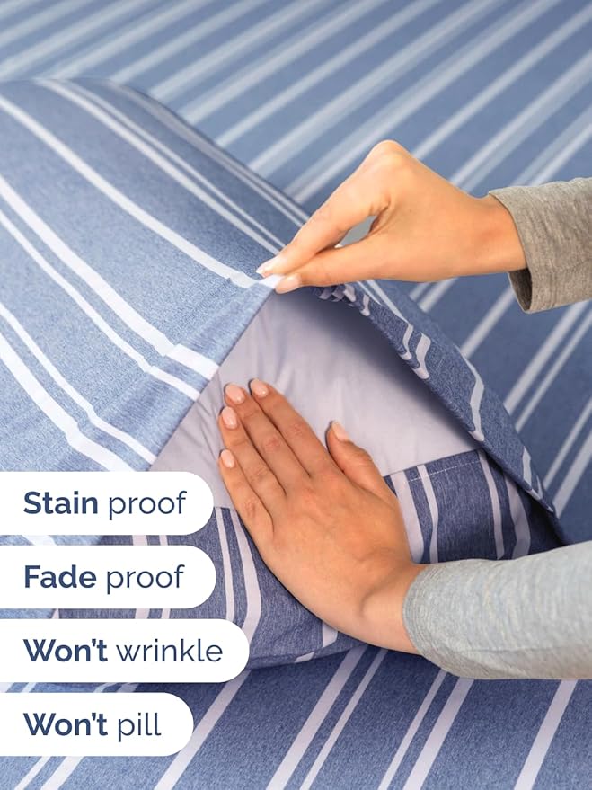 Extra Deep King Sheet Set - 6 Piece Breathable and Cooling Sheets - Hotel Luxury Bed Sheets Set - Easy Fit - Soft, Wrinkle Free and Comfy Sheets Set - Blue Striped Sheet Set with Extra Deep Pockets