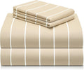 LuxClub 4 PC Full Sheet Set, Deep Pockets Wrinkle Free Cooling Bed Sheets Hotel Bedding for Women, Men, Includes 1 Fitted Sheet, 1 Flat Sheet and 2 Pillowcases-Striped - Cream