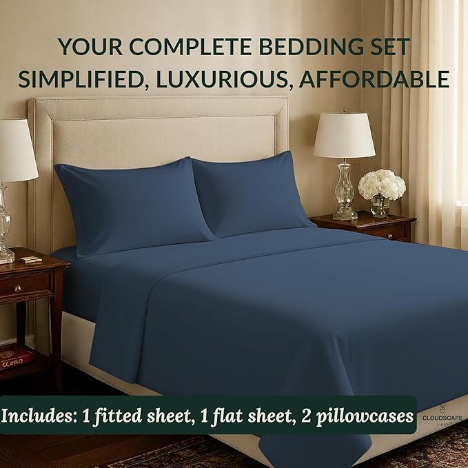 Egyptian Cotton Twin Size Sheets Set, Dark Denim