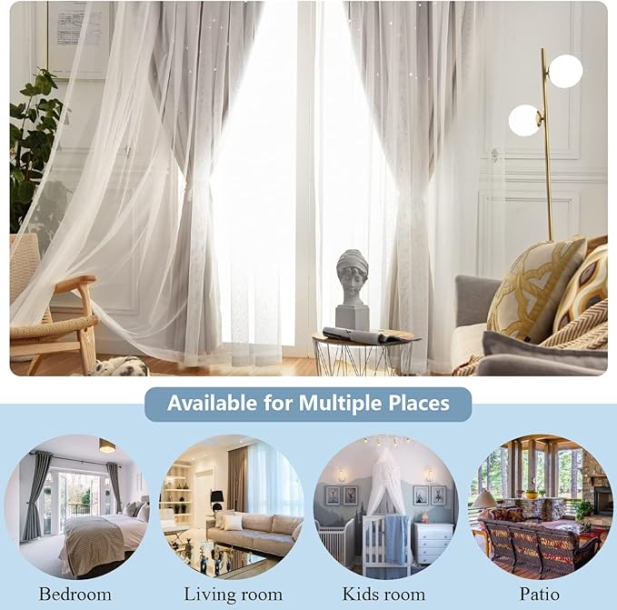 Star Blackout Curtains for Bedroom - Cream & Ivory, Beige - 84 Inch Long 2 Panel Set, 52 x 84 Inch