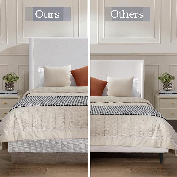 California King Size Upholstered Platform Bed Frame, 52.5" Tall Headboard Hosford Wingback Bedframes, Wood Base Floor Beds, No Box Spring Needed, No Noise, Minimalist, Cream White Boucle