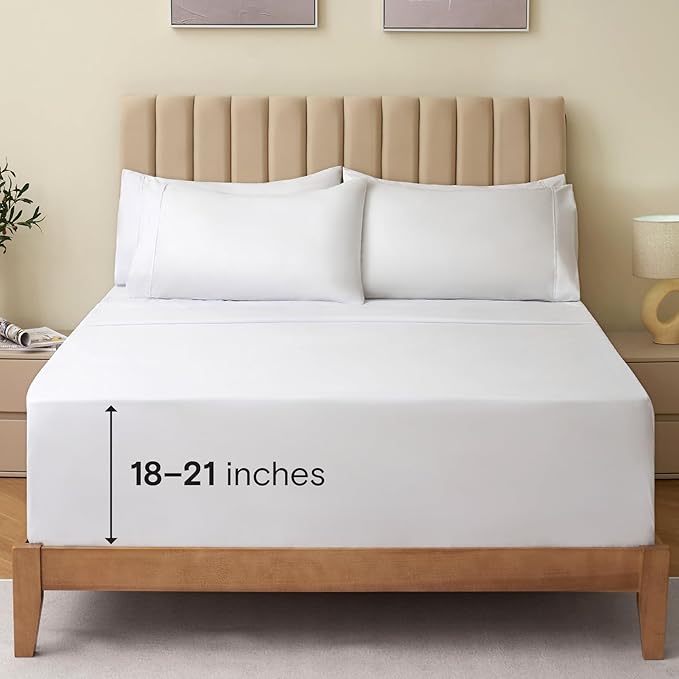 LuxClub Twin XL Sheets - Soft Kids Twin Bed Sheets for Boys and Girls, 4 PC Deep Pockets 18" Wrinkle Free Kids Fitted Sheets Machine Washable Hotel Bedding Silky Soft- White Twin XL