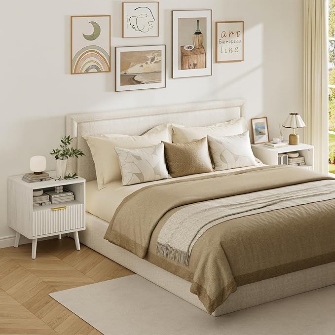 LYNSOM Fluted Dresser and Nightstand Sets 3 Piece, 7-Drawers Dresser and 1-Drawer Nightstands Set of 2, Wood Bedroom Furniture Set for Home, Bedroom, Hallway, White