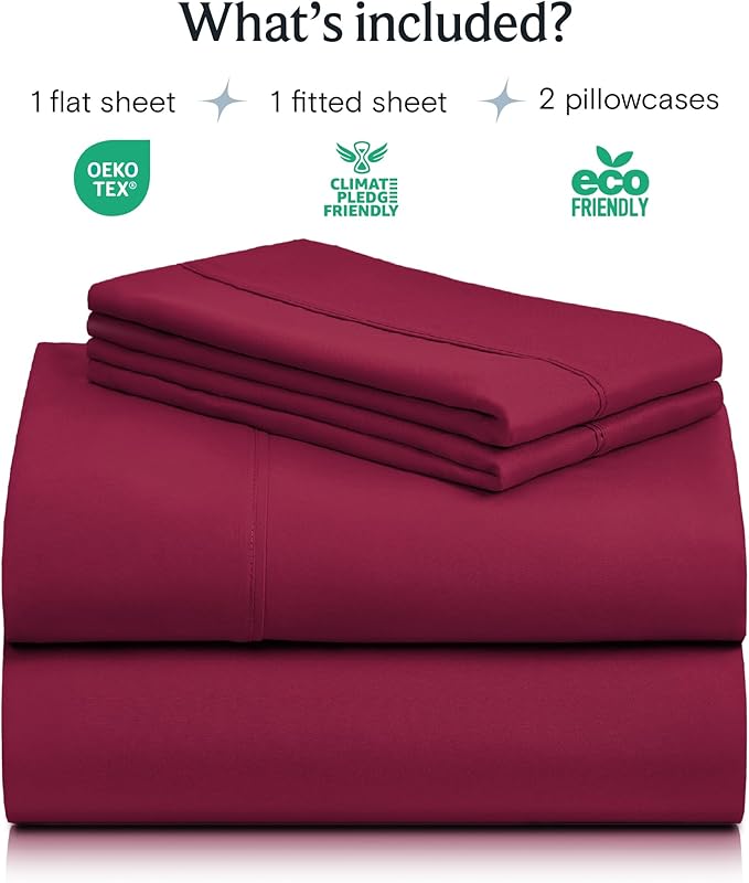 LuxClub 4 PC California King Sheet Set, Deep Pockets Wrinkle Free Cooling Bed Sheets Hotel Bedding for Women, Men, Includes 1 Fitted Sheet, 1 Flat Sheet and 2 Pillowcases-Burgundy