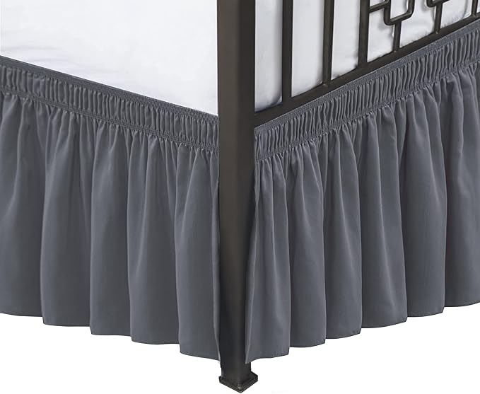 Biscaynebay Wrap Around Bed Skirts with Split Corners for King Beds 14" Drop, Dark Grey Elastic Dust Ruffles Adjustable Easy Fit Wrinkle & Fade Resistant Silky Luxurious Fabric Machine Washable