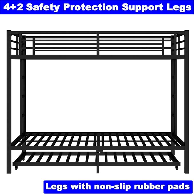 Upgraded Version Thicken Metal Heavy-Duty Queen Over Queen Bunk Bed with Trundle, Best Modern Style Stronger Queen Size Bunk Bed Frame with Ladder for Adults, Easy Assembly (Queen with Trundle)