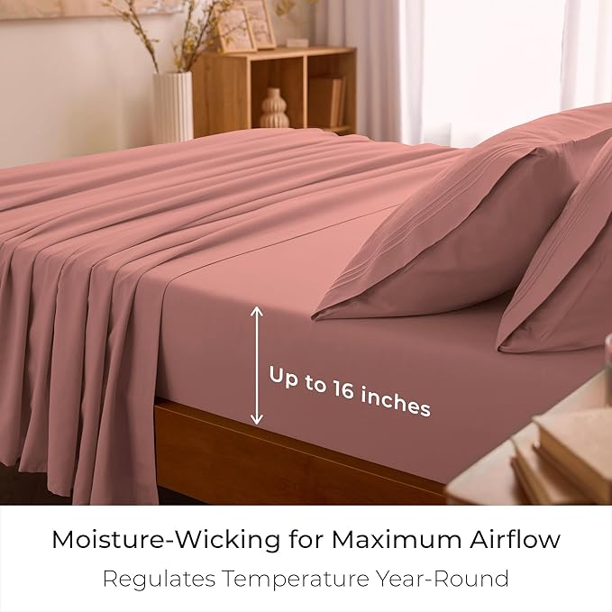 Mellanni Full Sheet Set - 6-Piece Iconic Collection Bedding, (Including 4 Pillowcases), 16-Inch Deep Pocket, Easy Care, Extra Soft, Cooling Sheets, Brushed Microfiber - Coral