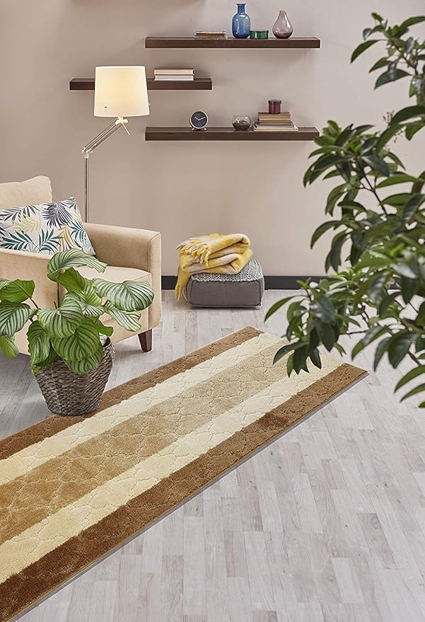 Custom Length Hallway Runner Rug,Slip Resistant,Trellis Beige, 26 Inch X 17 feet, Sold and Priced Per Foot