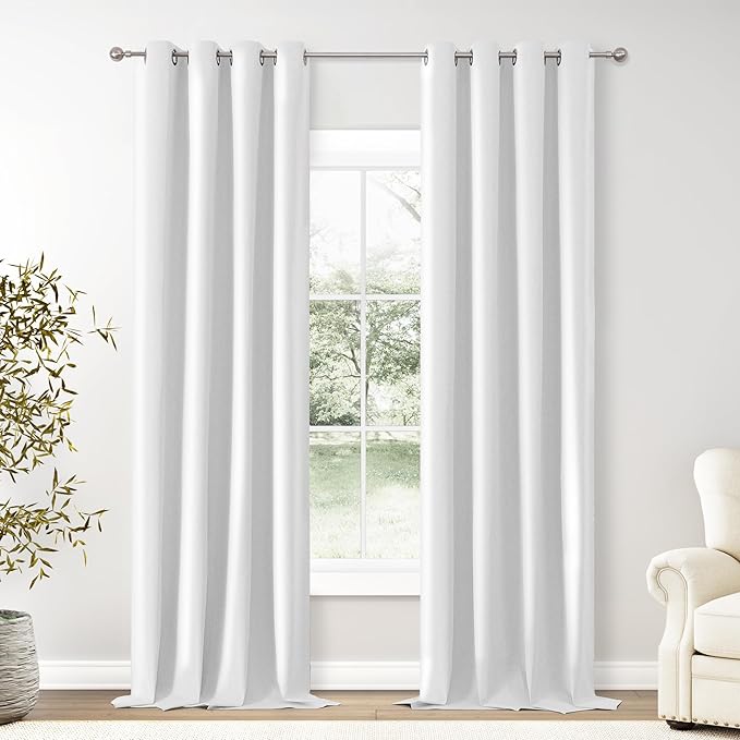 ChrisDowa 100% Blackout Pure White Solid Curtains 108 Inches Long 2 Panels for Bedroom Living Room,Farmhouse Room Darkening Thermal Insulated Soundproof Grommet Top Window Treatment Drapes,52x108